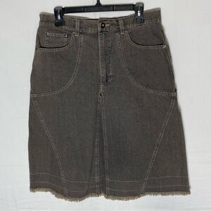Vintage Gloria Vanderbilt Grey Brown Denim Knee Length Skirt 12 Festival